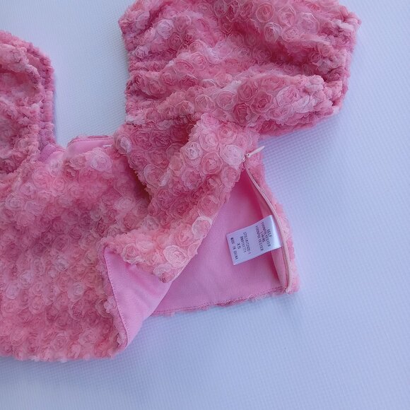 LE LIS Peony Delight smocked pink rosette‎ crop top puff sleeves size XS - Picture 6 of 10